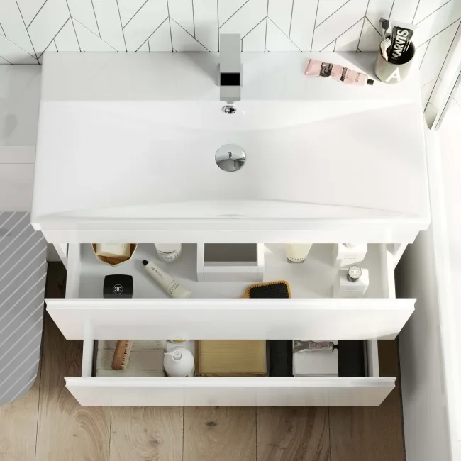 Trent Gloss White Basin Drawer and Back To Wall Unit 1300mm