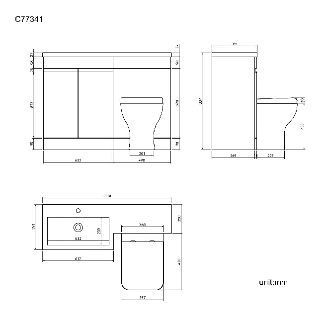 Trent Gloss White Combination Vanity Basin and Atlanta Toilet 1100mm - Left Handed