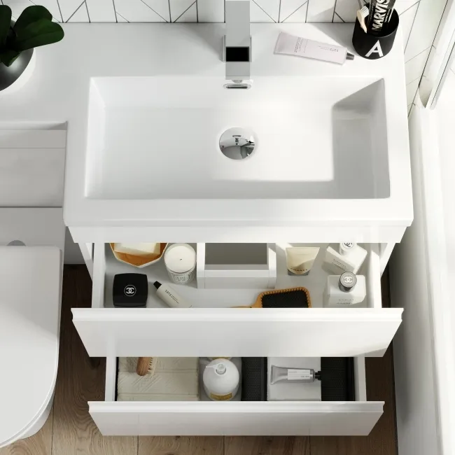 Trent Gloss White Combination Basin Drawer and Aruba Toilet 1100mm - Right Handed