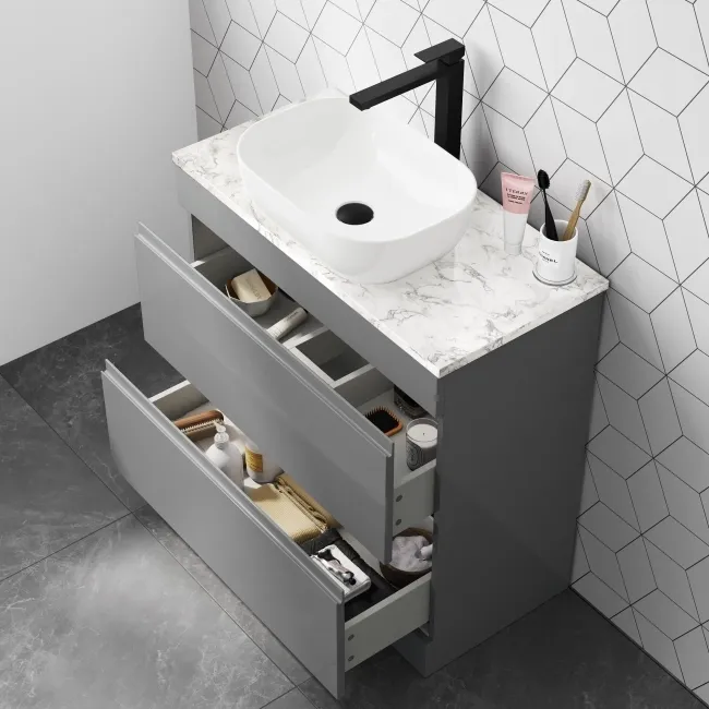 Trent Stone Grey Drawer with Marble Top 800mm - Excludes Counter Top Basin