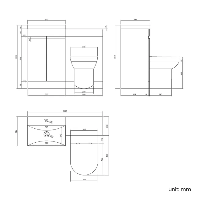 Trent Stone Grey Combination Vanity Basin and Miami Toilet 1000mm