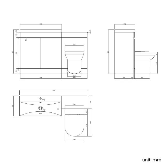 Trent Stone Grey Combination Vanity Basin and Miami Toilet 1300mm