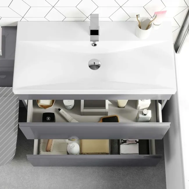 Trent Stone Grey Basin Vanity Drawer and Back To Wall Unit 1300mm