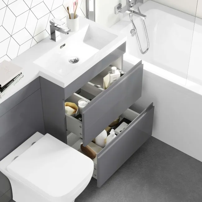 Trent Stone Grey Combination Basin Drawer and Atlanta Toilet 1100mm - Right Handed