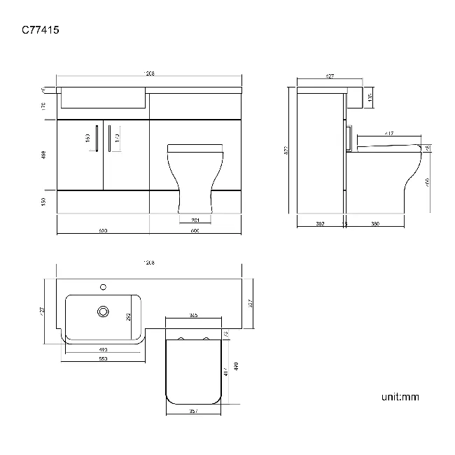 Harper Gloss White Combination Vanity Basin and Atlanta Toilet 1200mm - Left Handed