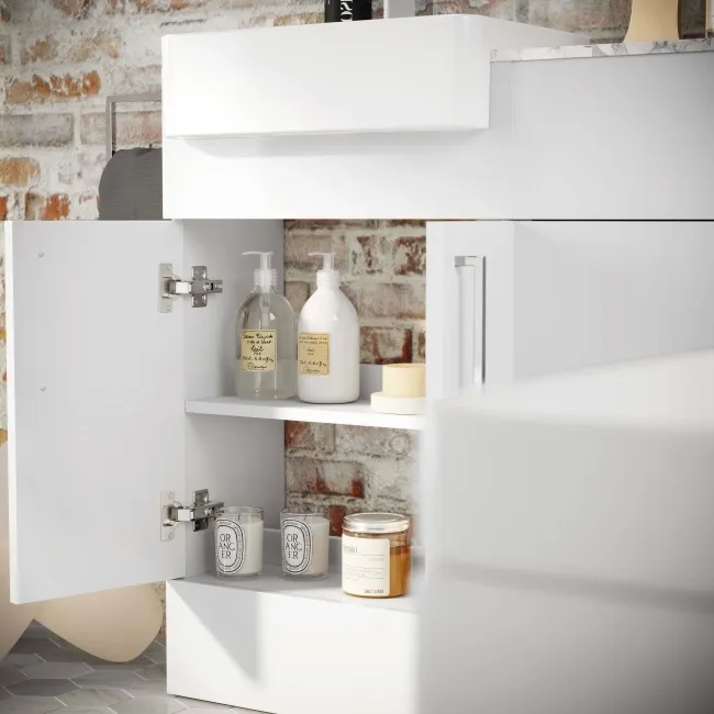 Harper Gloss White Basin Vanity With Marble Top and Back To Wall Toilet Unit 1000mm