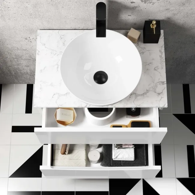 Austin Gloss White Drawer with Marble Top 600mm - Excludes Counter Top Basin