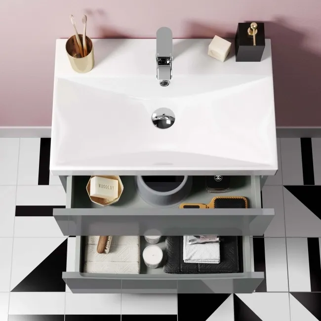 Austin Stone Grey Basin Drawer Vanity 600mm and Atlanta Back To Wall Toilet Set