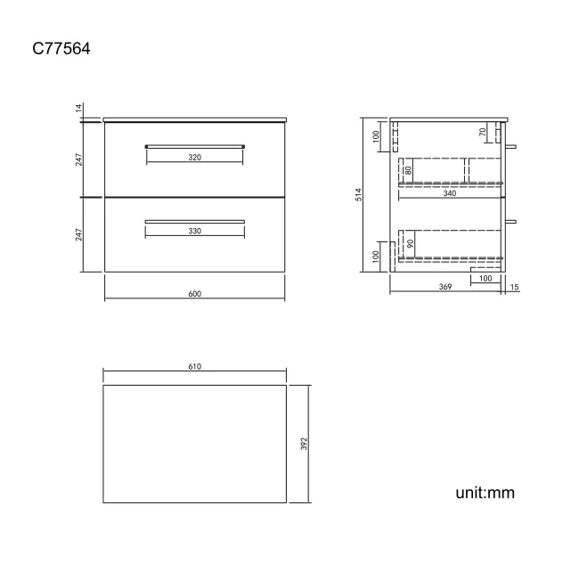 Elba Graphite Grey Wall Hung Drawer 600mm Excludes Counter Top Basin - Black Accents