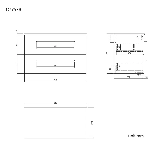 Elba Charcoal Elm Wall Hung Drawer 800mm Excludes Counter Top Basin - Black Accents