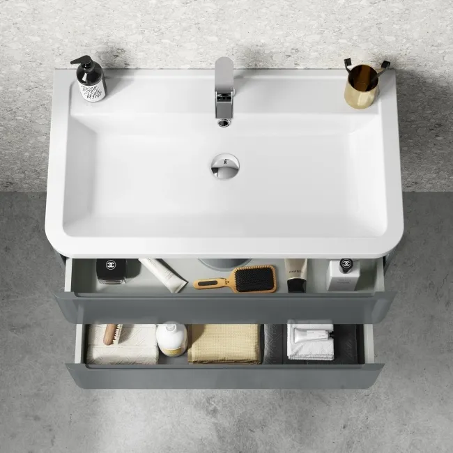 Corsica Storm Grey Wall Hung Basin Drawer Vanity 800mm