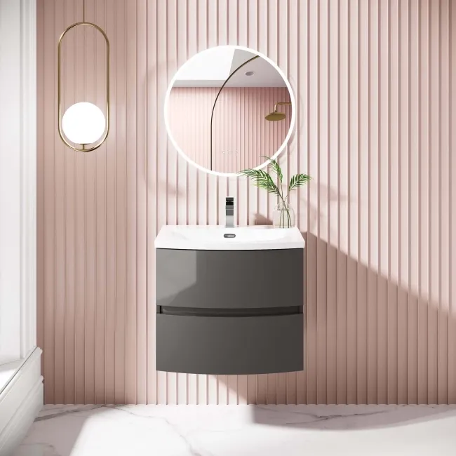 Bali Tungsten Grey Wall Hung Basin Drawer Vanity 600mm