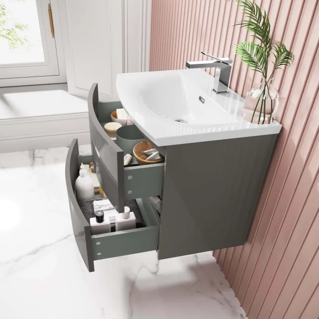 Bali Tungsten Grey Wall Hung Basin Drawer Vanity 600mm