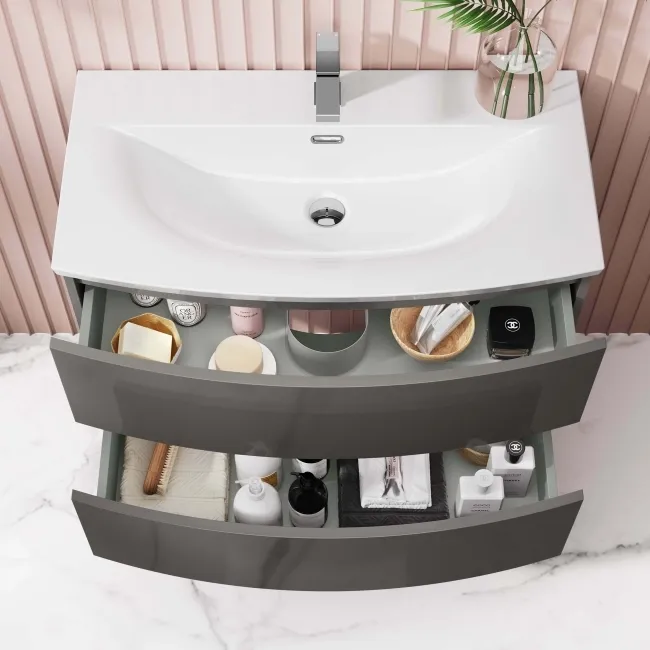 Bali Tungsten Grey Wall Hung Basin Drawer Vanity 800mm