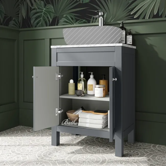 Bermuda Dove Grey Cabinet with Marble Top 600mm - Excludes Counter Top Basin