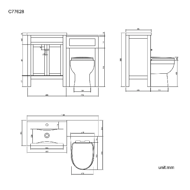Bermuda Dove Grey Combination Vanity Basin and Seattle Toilet 1100mm