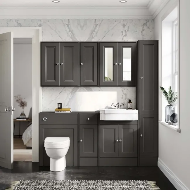 Monaco Graphite Grey Combination Vanity Traditional Basin and Seattle Toilet 1500mm