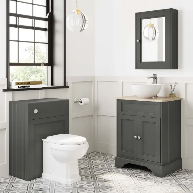 Lucia Graphite Grey Vanity with Oak Effect Top & Round Counter Top Basin 640mm