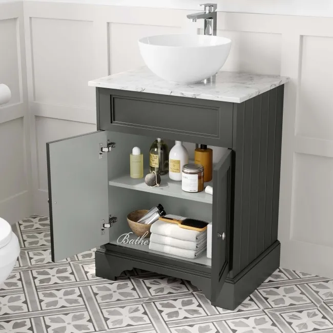 Lucia Graphite Grey Vanity with Marble Top & Round Counter Top Basin 640mm