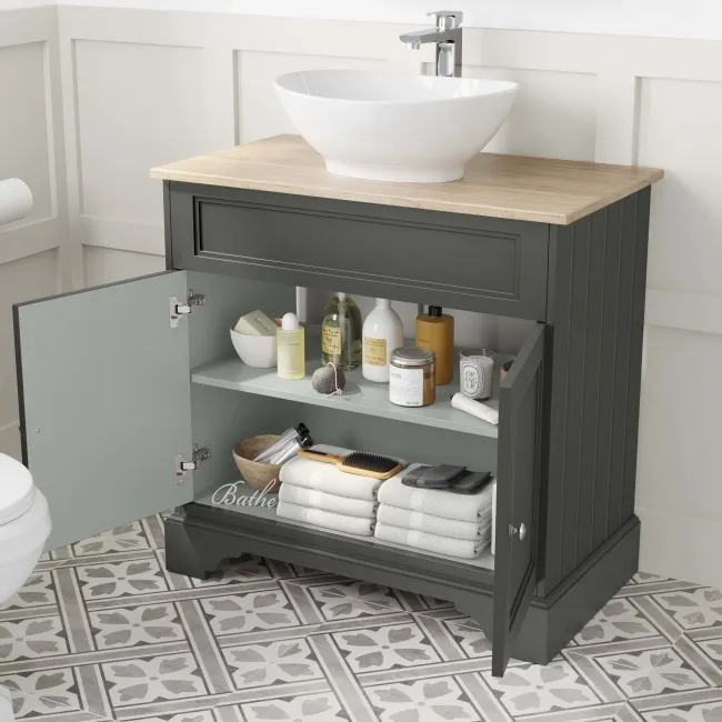 Lucia Graphite Grey Vanity with Oak Effect Top & Oval Counter Top Basin 840mm