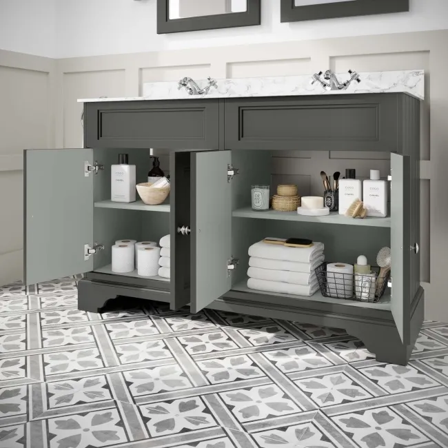 Lucia Graphite Grey Double Vanity with Marble Top & Undermount Basins 1200mm