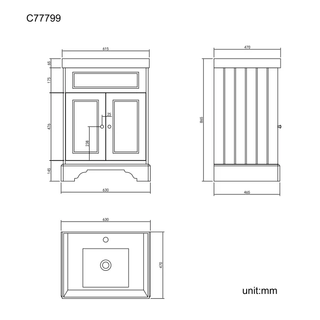 Lucia Inky Blue Basin Vanity 630mm