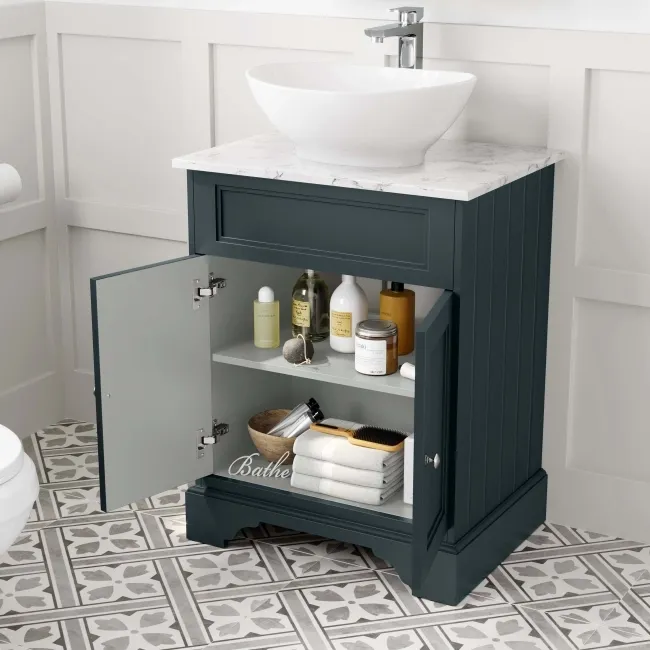 Lucia Inky Blue Vanity with Marble Top & Oval Counter Top Basin 640mm