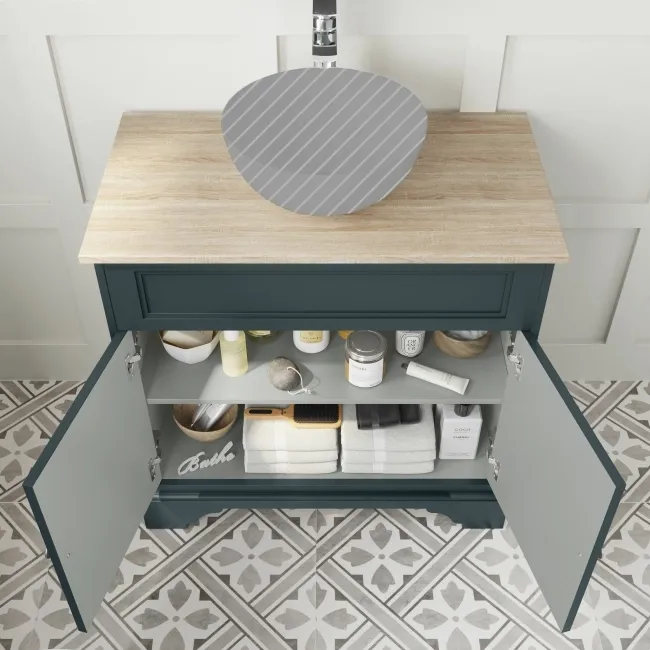 Lucia Inky Blue Cabinet with Oak Effect Top 840mm - Excludes Counter Top Basin
