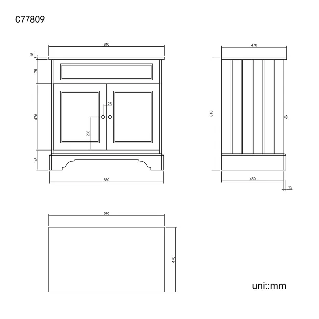 Lucia Inky Blue Cabinet with Oak Effect Top 840mm - Excludes Counter Top Basin