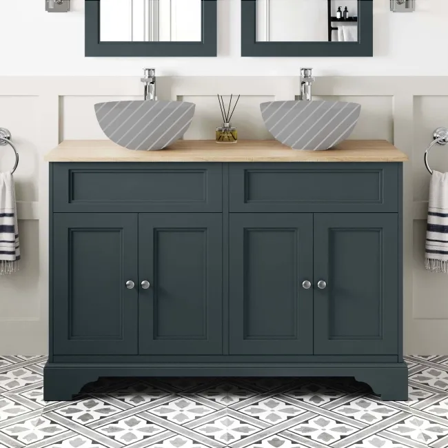 Lucia Inky Blue Cabinet with Oak Effect Top 1200mm - Excludes Counter Top Basins
