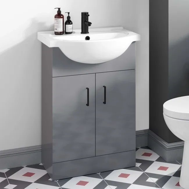 Quartz Stone Grey Vanity with Semi Recessed Basin 550mm - Black Accents