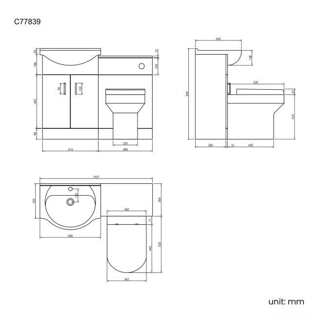 Quartz Stone Grey Combination Vanity Basin and Denver Toilet 1050mm - Black Accents
