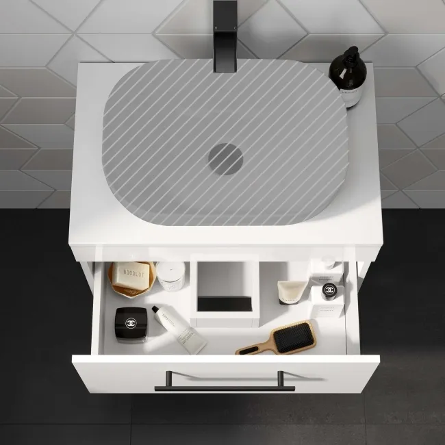 Avon Gloss White Wall Hung Counter Top Vanity 600mm - Black Accents