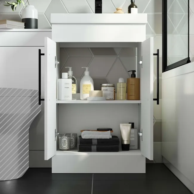 Avon Gloss White Basin Vanity and Back To Wall Unit 1000mm - Black Accents