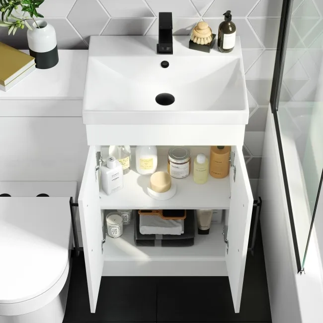 Avon Gloss White Combination Vanity Basin and Miami Toilet 1000mm - Black Accents
