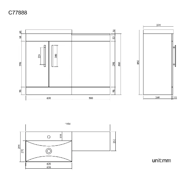 Avon Gloss White Basin Vanity and Back To Wall Unit 1100mm - Black Accents