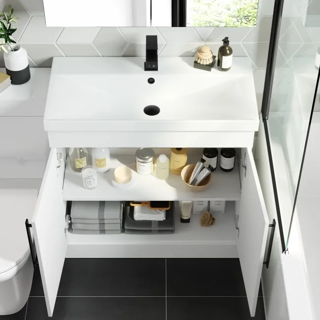 Avon Gloss White Combination Vanity Basin and Aruba Toilet 1300mm - Black Accents