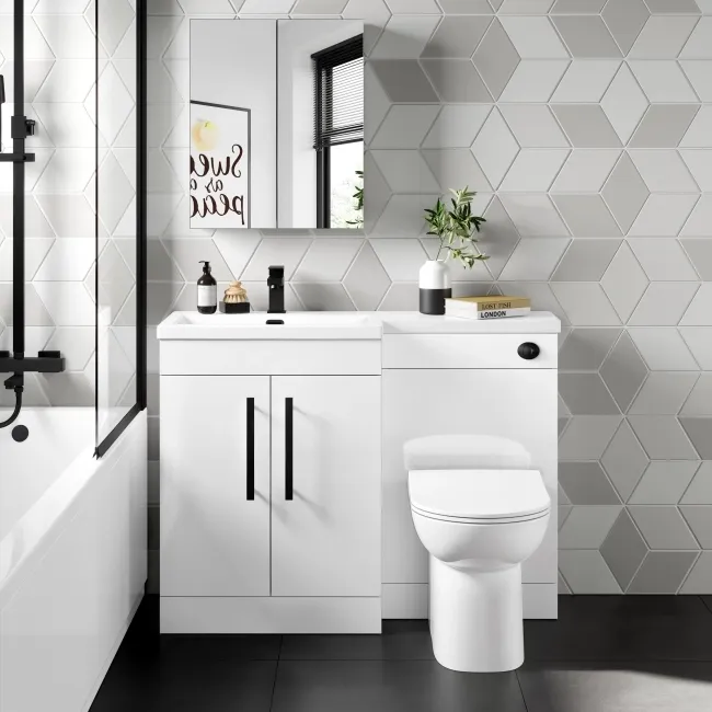 Avon Gloss White Combination Vanity Basin and Aruba Toilet 1100mm - Black Accents - Left Handed