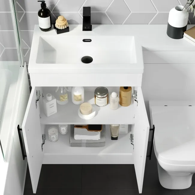 Avon Gloss White Combination Vanity Basin and Atlanta Toilet 1100mm - Black Accents - Left Handed