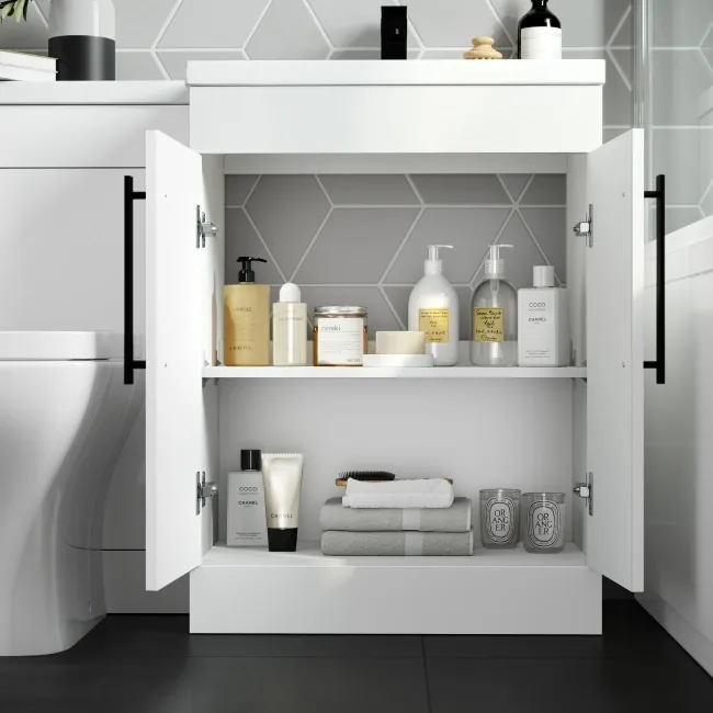 Avon Gloss White Combination Vanity Basin and Atlanta Toilet 1100mm - Black Accents - Right Handed