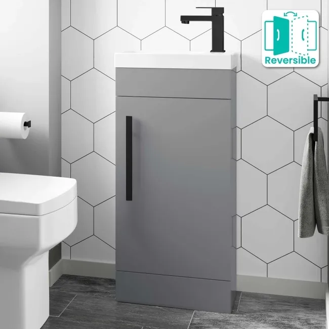 Avon Stone Grey Cloakroom Floor Standing Basin Vanity 400mm - Black Accents