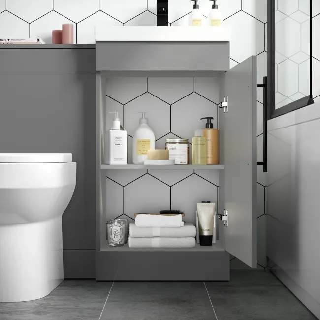 Avon Stone Grey Combination Vanity Basin and Miami Toilet 950mm - Black Accents