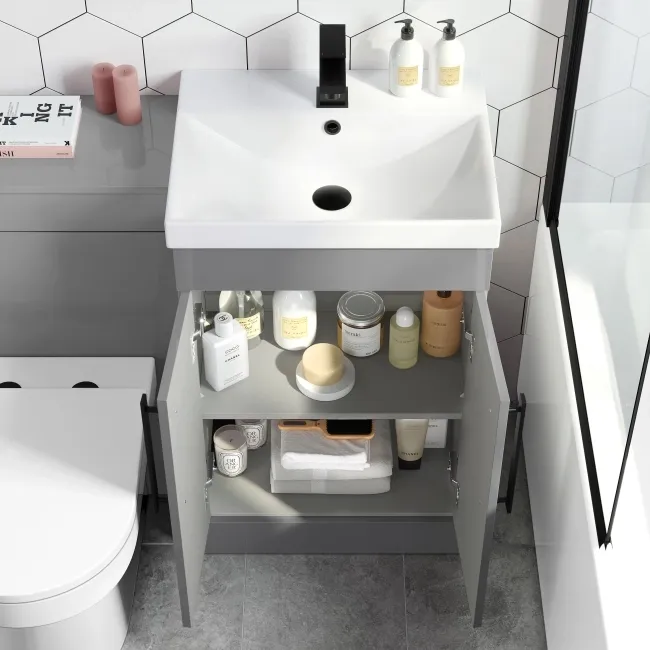 Avon Stone Grey Combination Vanity Basin and Miami Toilet 1000mm - Black Accents