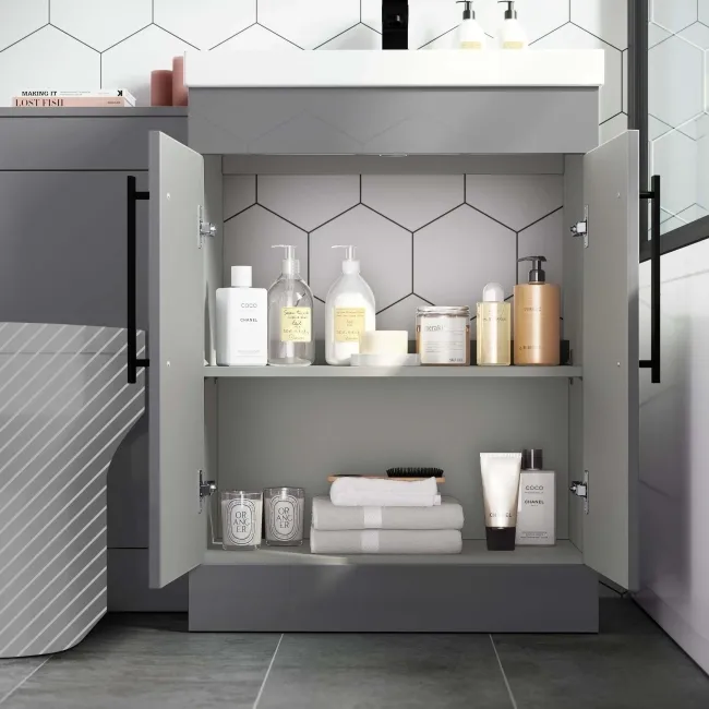 Avon Stone Grey Basin Vanity and Back To Wall Unit 1100mm - Black Accents