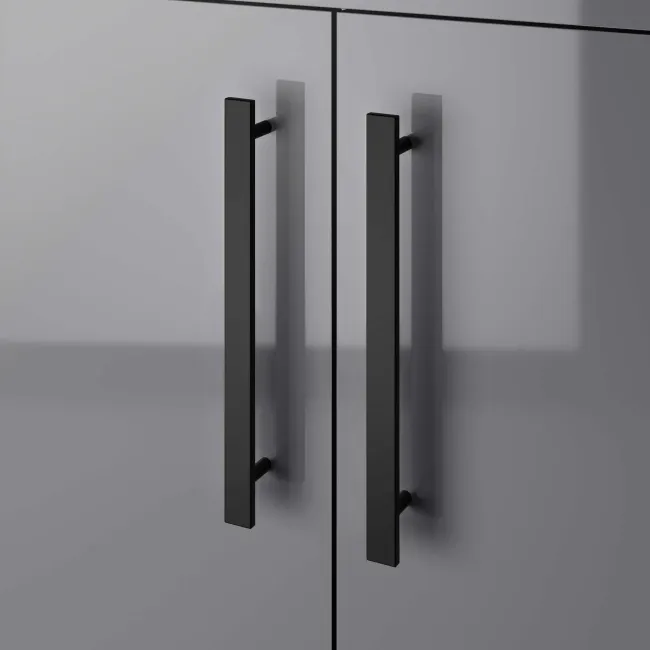 Avon Stone Grey Basin Vanity and Back To Wall Unit 1100mm - Black Accents - Left Handed