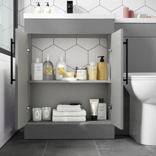 Avon Stone Grey Combination Vanity Basin and Aruba Toilet 1100mm - Black Accents - Left Handed