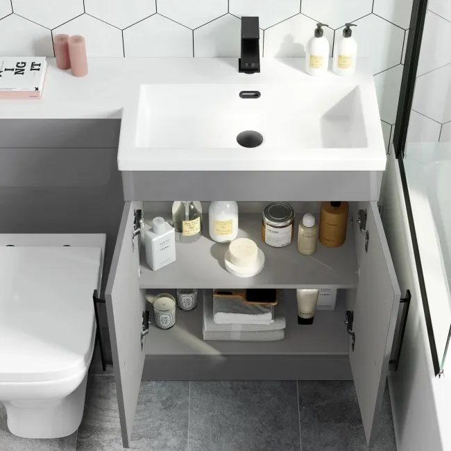 Avon Stone Grey Combination Vanity Basin and Atlanta Toilet 1100mm - Black Accents - Right Handed