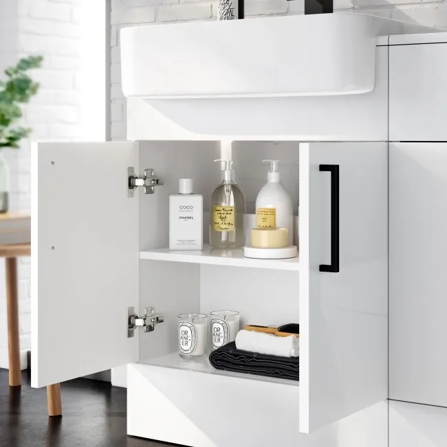 Harper Gloss White Combination Vanity Basin and Aruba Toilet 1200mm - Black Accents