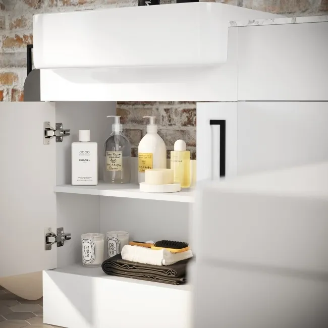 Harper Gloss White Combination Vanity Basin with Marble Top & Atlanta Toilet 1200mm - Black Accents