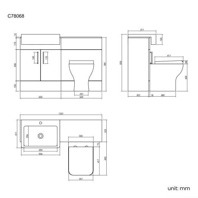 Harper Gloss White Combination Vanity Basin with Marble Top & Atlanta Toilet 1200mm - Black Accents